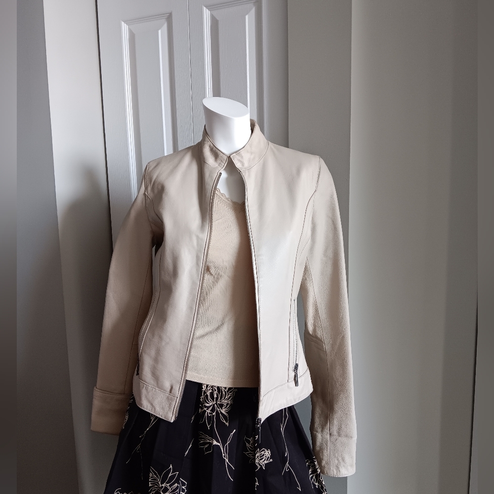 Women's Cream Leather Jacket